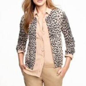J. Crew 100% Merino Wool Slim Fit Leopard Cardigan Sweater • Size XXS